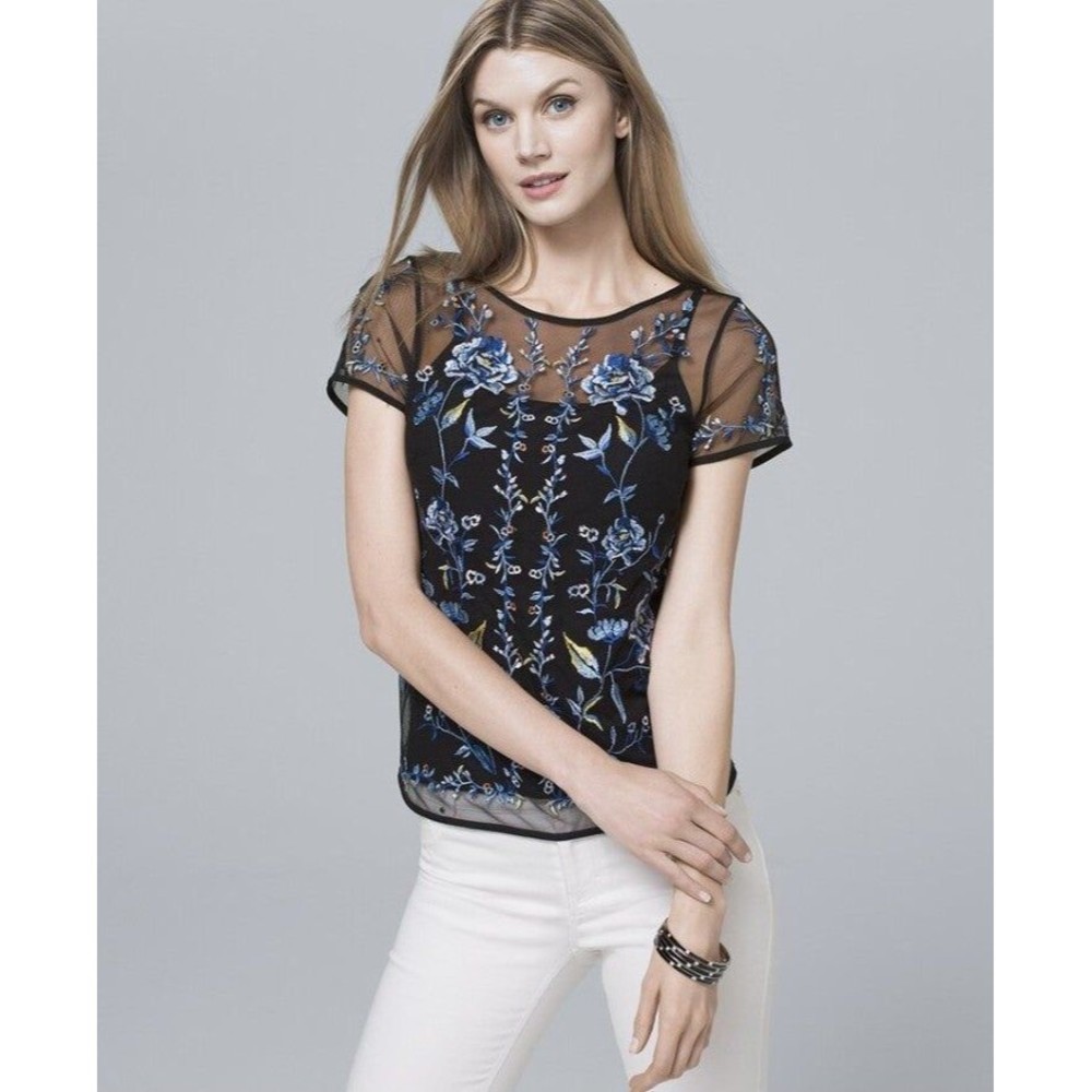 Floral Emboidered Mesh Tee Size Small